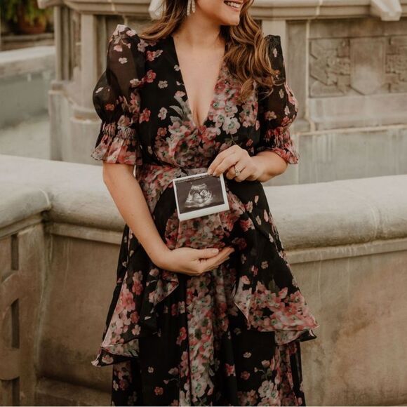 ASOS DESIGN dark sleeve voile midi tea dress with puff sleeves - Picture 1 of 7